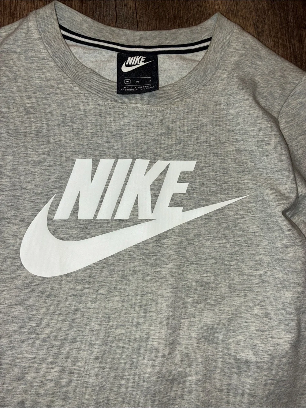 Nike Gray Long-Sleeve Logo Bodysuit with Black Trim